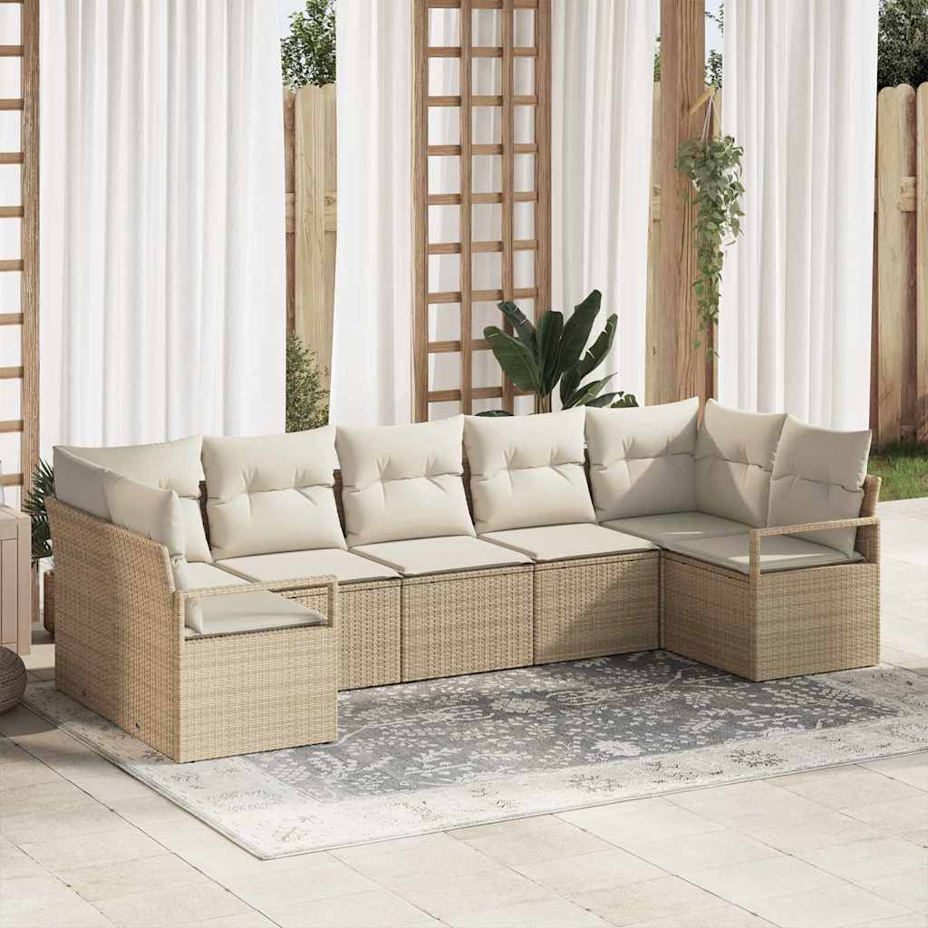 Conjunto de Sofá de Jardim com almofada 7 pcs Bege e Creme