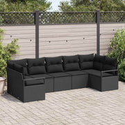 Conjunto de Sofá de Jardim com almofada 7 pcs Preto