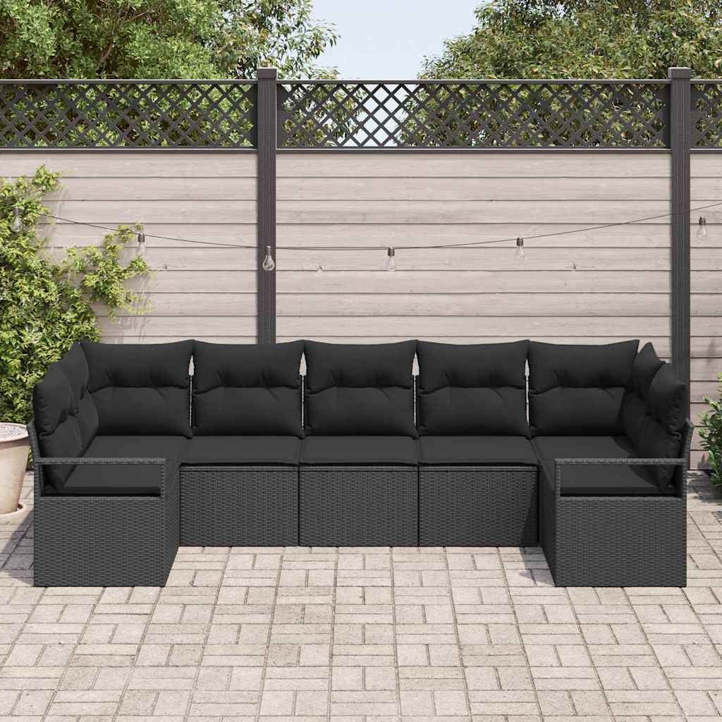 Conjunto de Sofá de Jardim com almofada 7 pcs Preto