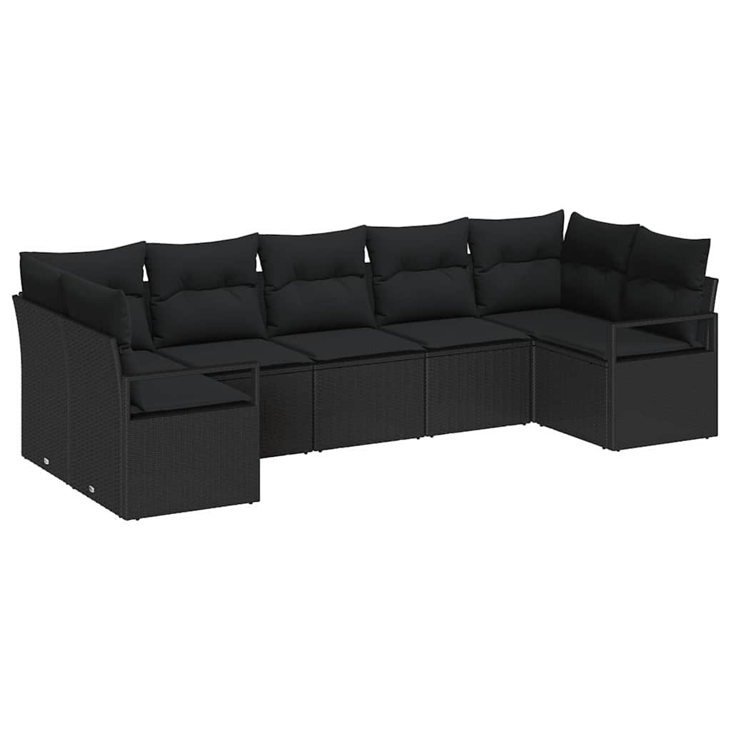 Conjunto de Sofá de Jardim com almofada 7 pcs Preto