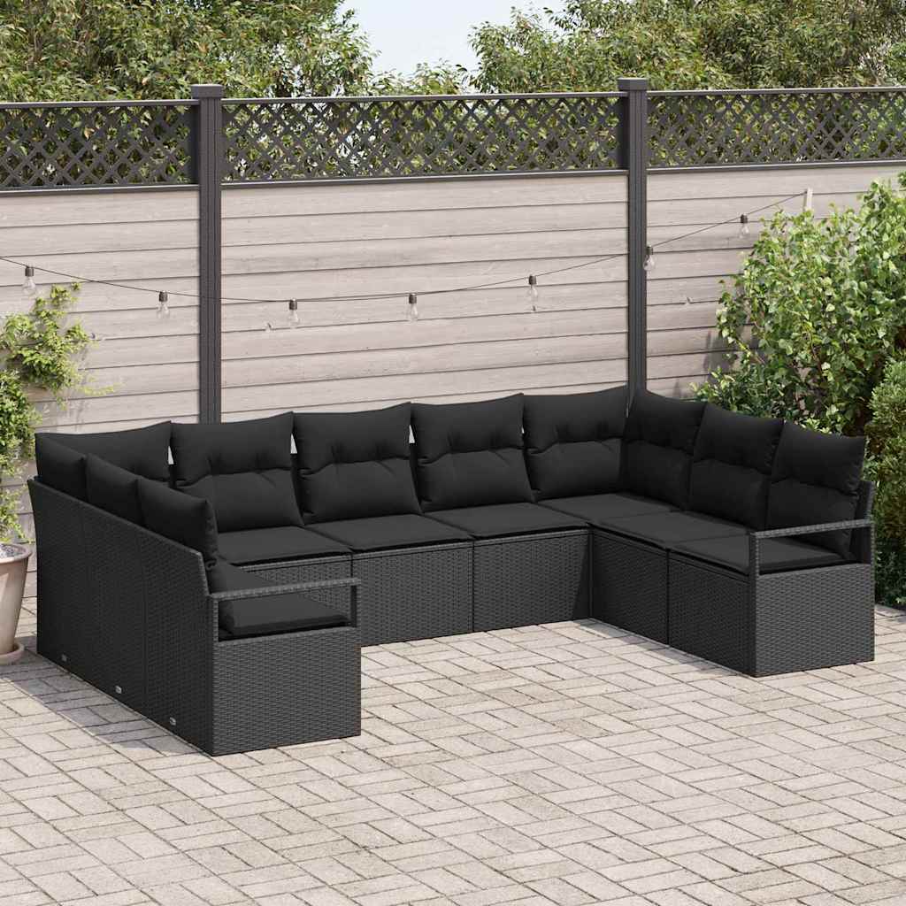 Conjunto de Sofá de Jardim com almofada 9 pcs Preto