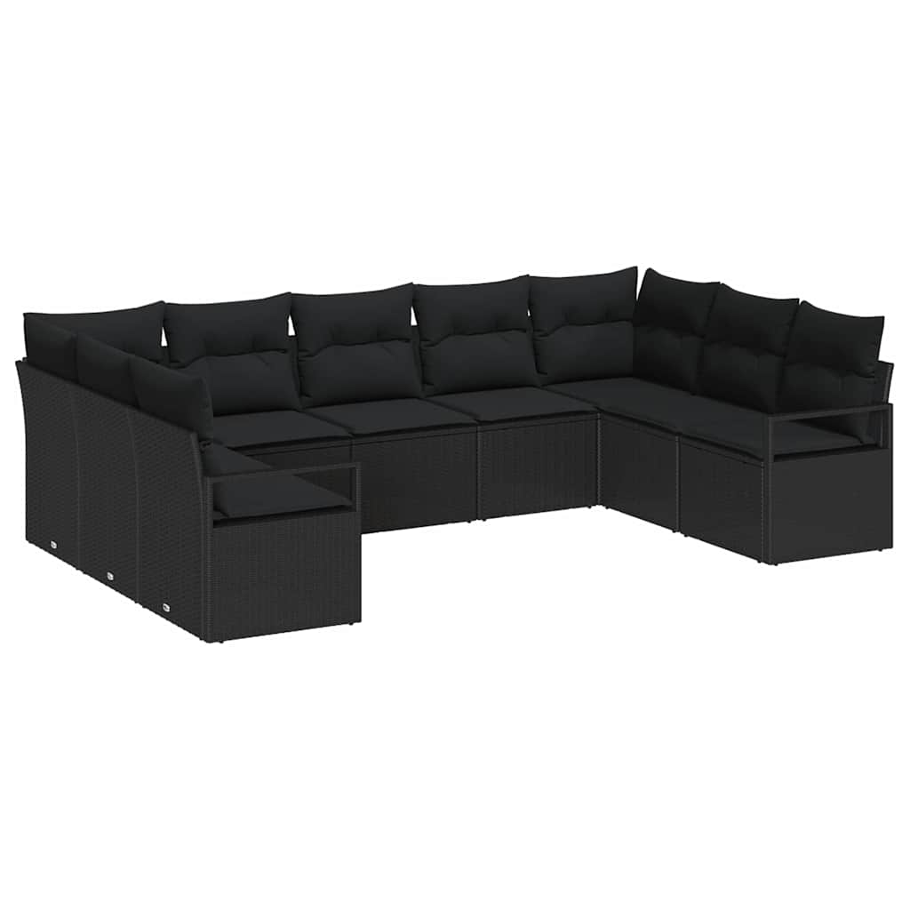 Conjunto de Sofá de Jardim com almofada 9 pcs Preto