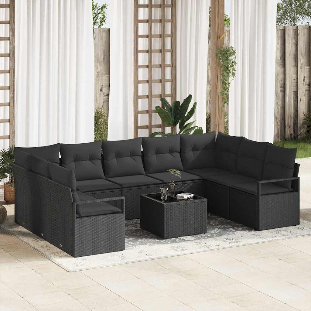 Conjunto de Sofá de Jardim com almofada 10 pcs Preto