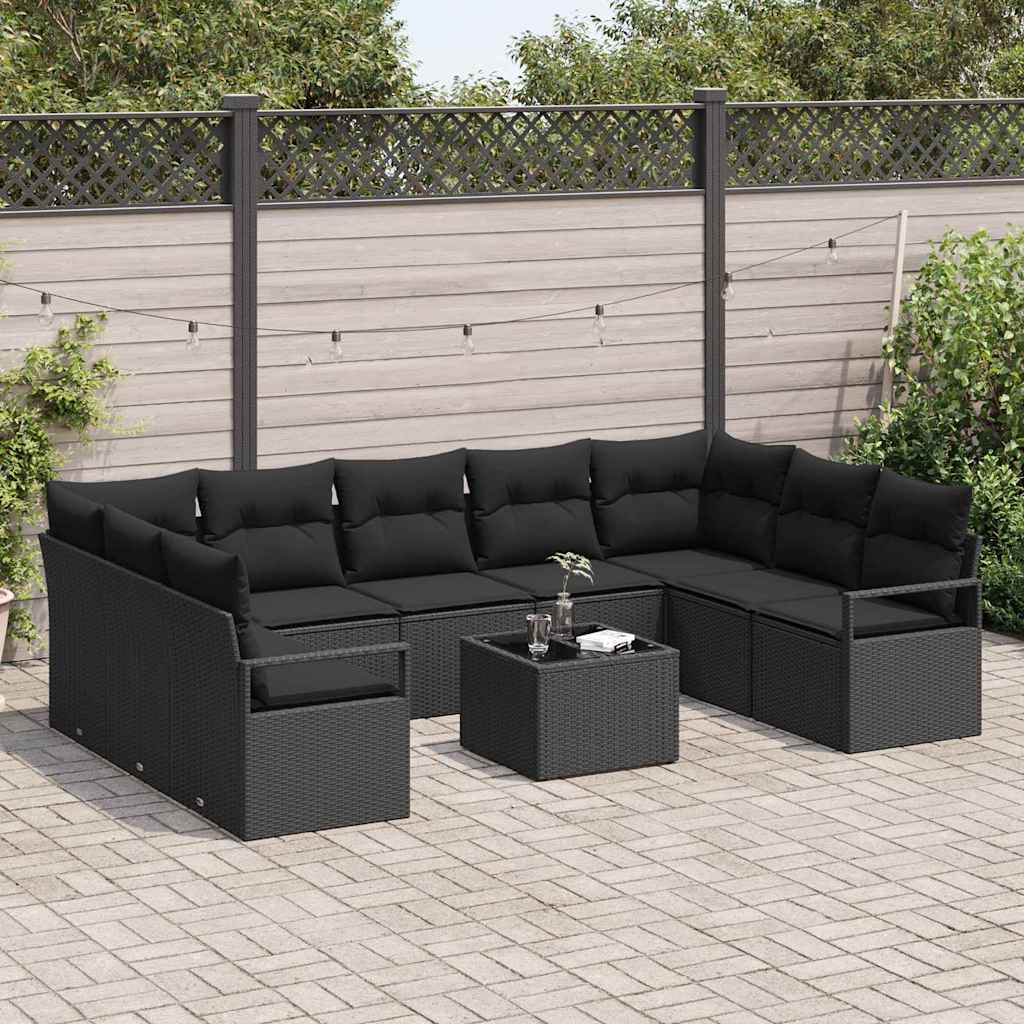 Conjunto de Sofá de Jardim com almofada 10 pcs Preto