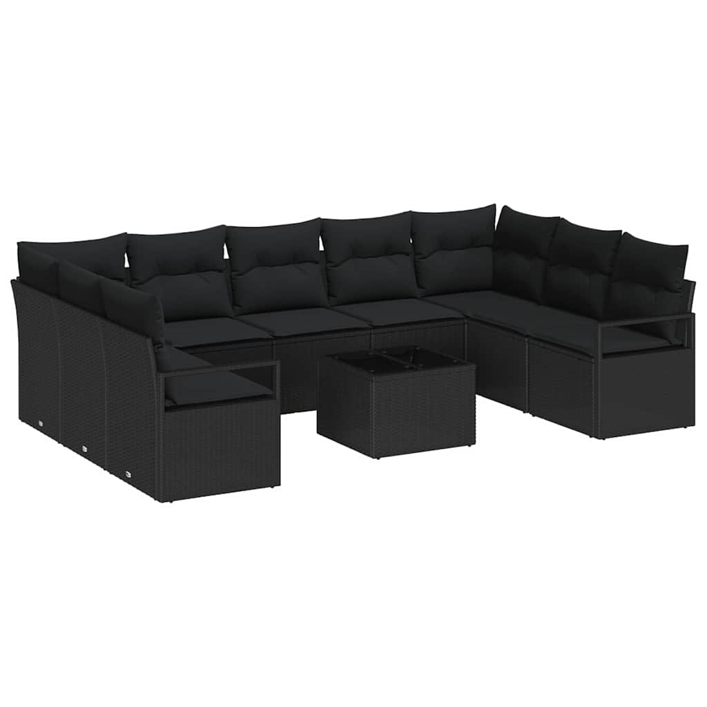 Conjunto de Sofá de Jardim com almofada 10 pcs Preto