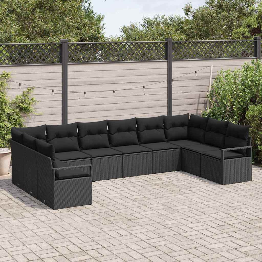 Conjunto de Sofá de Jardim com almofada 10 pcs Preto