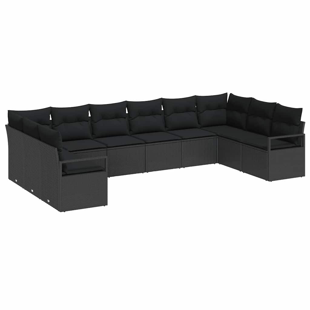 Conjunto de Sofá de Jardim com almofada 10 pcs Preto