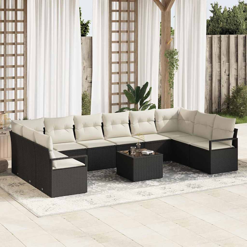 Conjunto de Sofá de Jardim com almofada 11 pcs Marrom e Creme