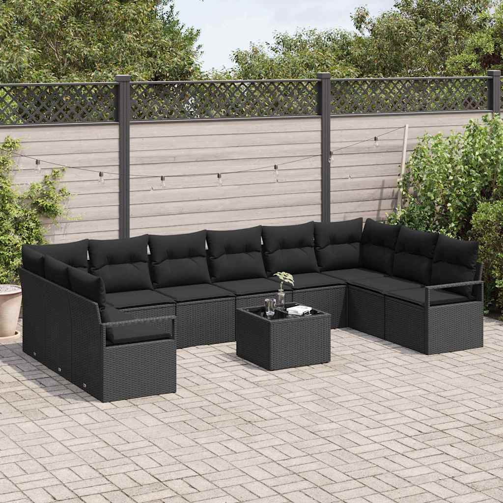 Conjunto de Sofá de Jardim com almofada 11 pcs Preto