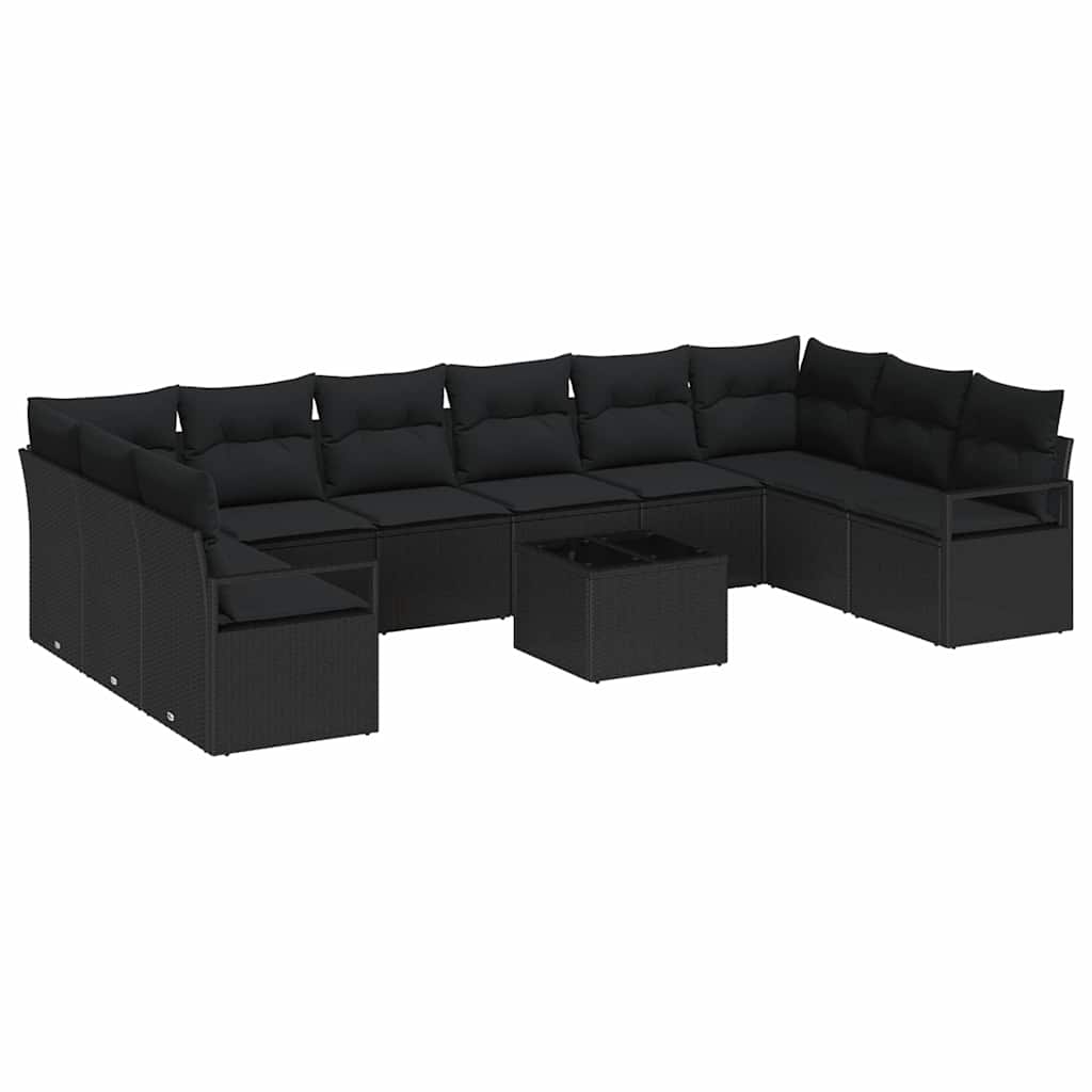 Conjunto de Sofá de Jardim com almofada 11 pcs Preto