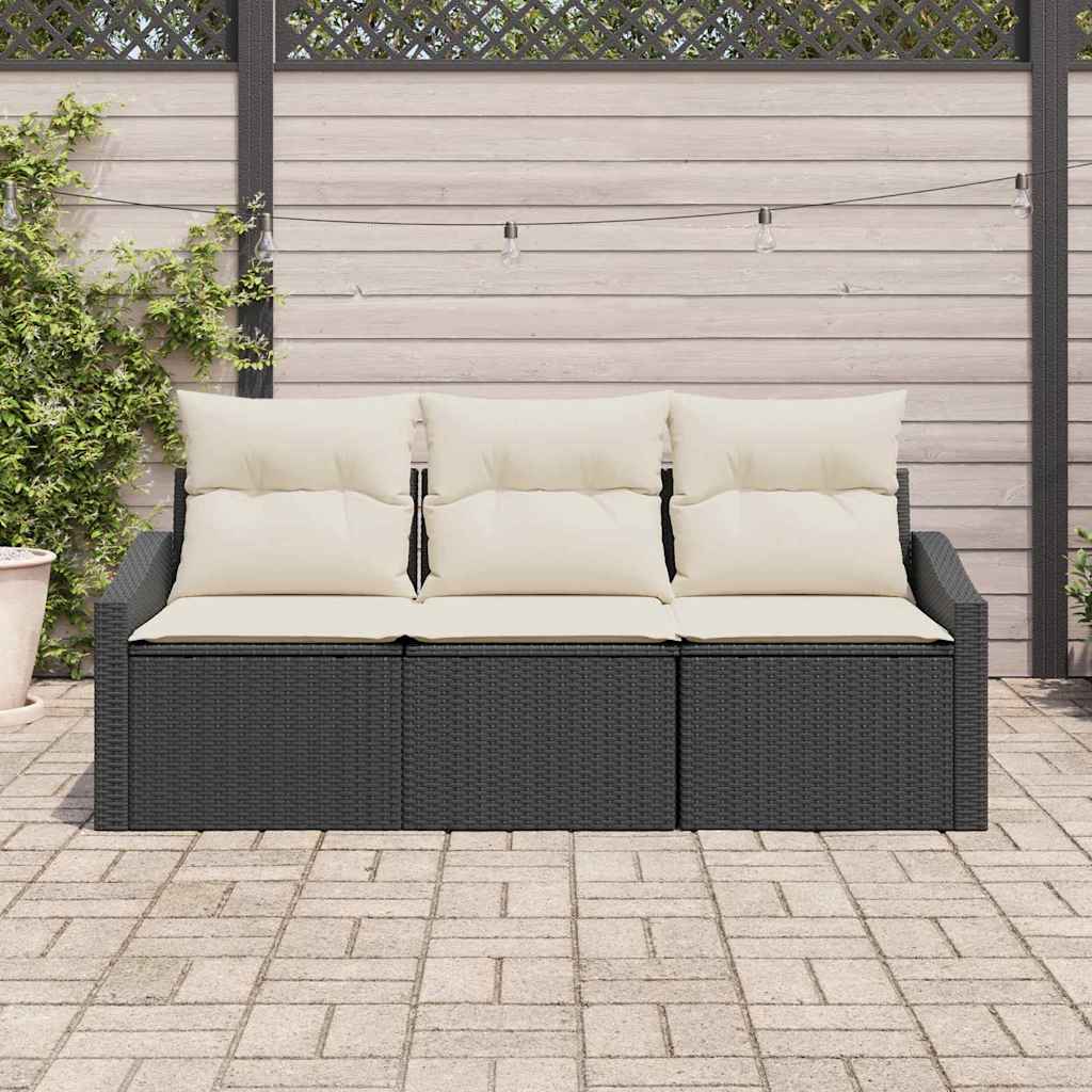Conjunto de Sofá de Jardim com almofada 3 pcs Preto e Creme
