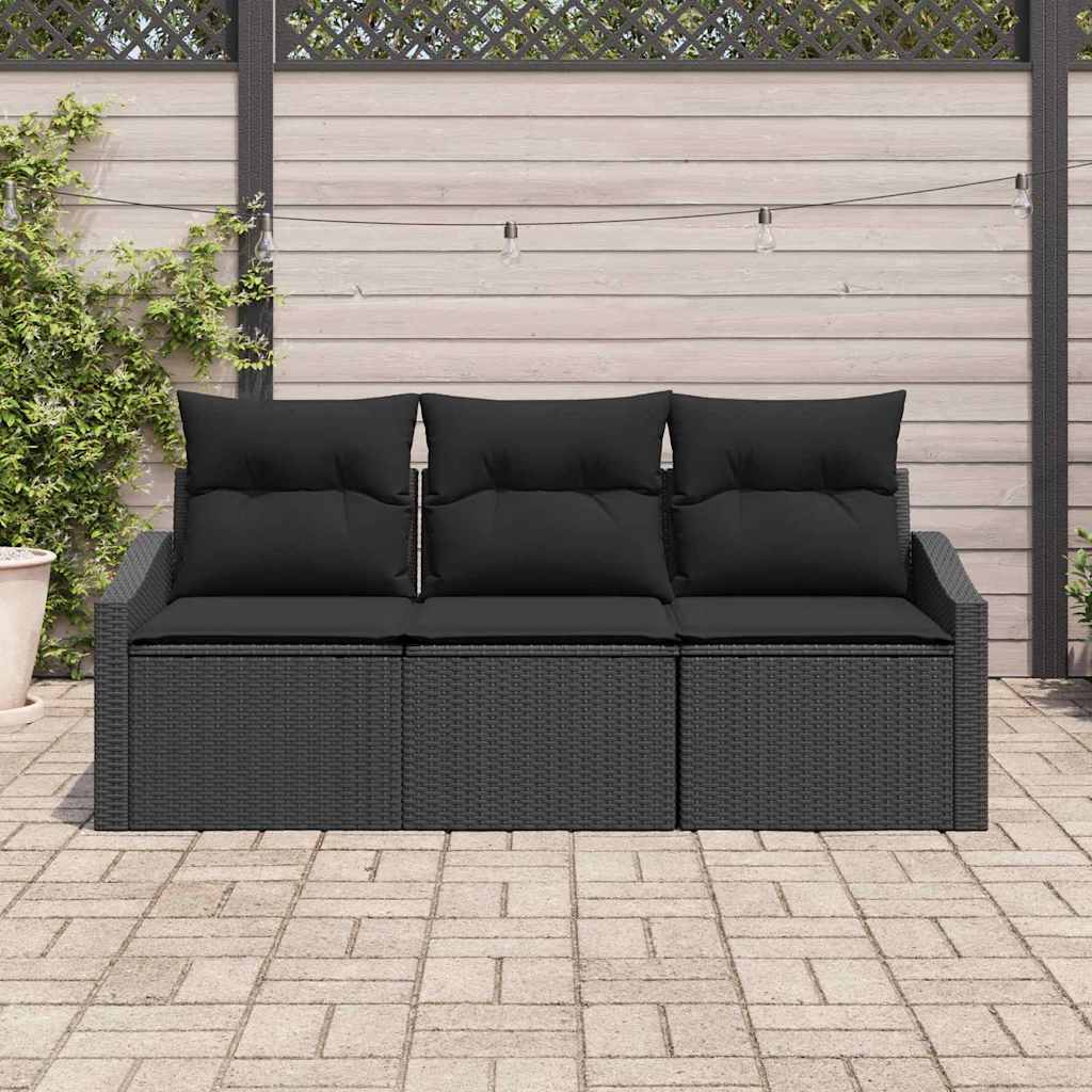 Conjunto de Sofá de Jardim com almofada 3 pcs Preto