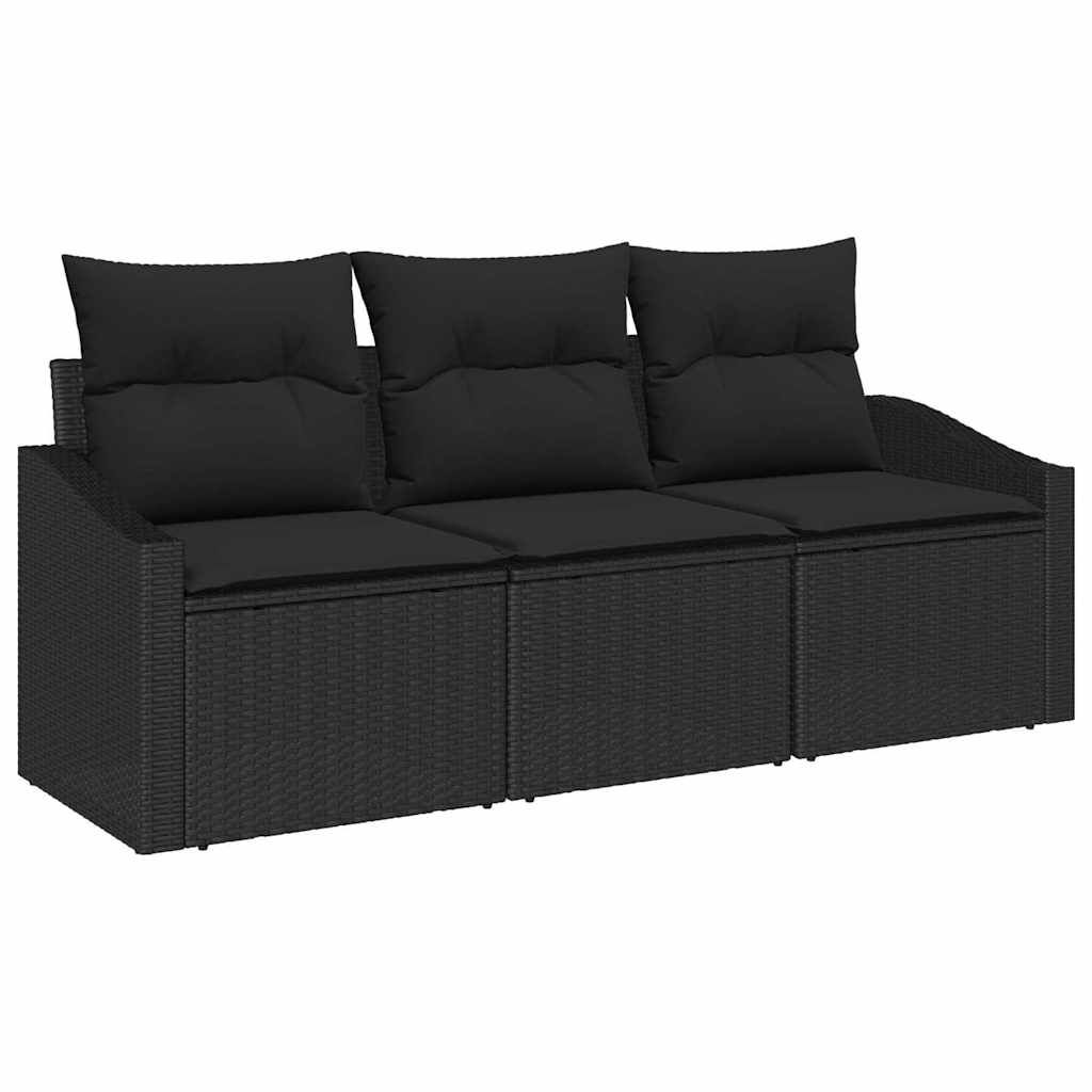 Conjunto de Sofá de Jardim com almofada 3 pcs Preto