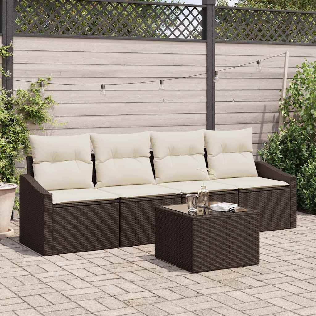 Conjunto de Sofá de Jardim 5 pcs Marrom e Creme 55 x 55 x 37 cm
