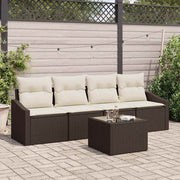 Conjunto de Sofá de Jardim 5 pcs Marrom e Creme 55 x 55 x 37 cm