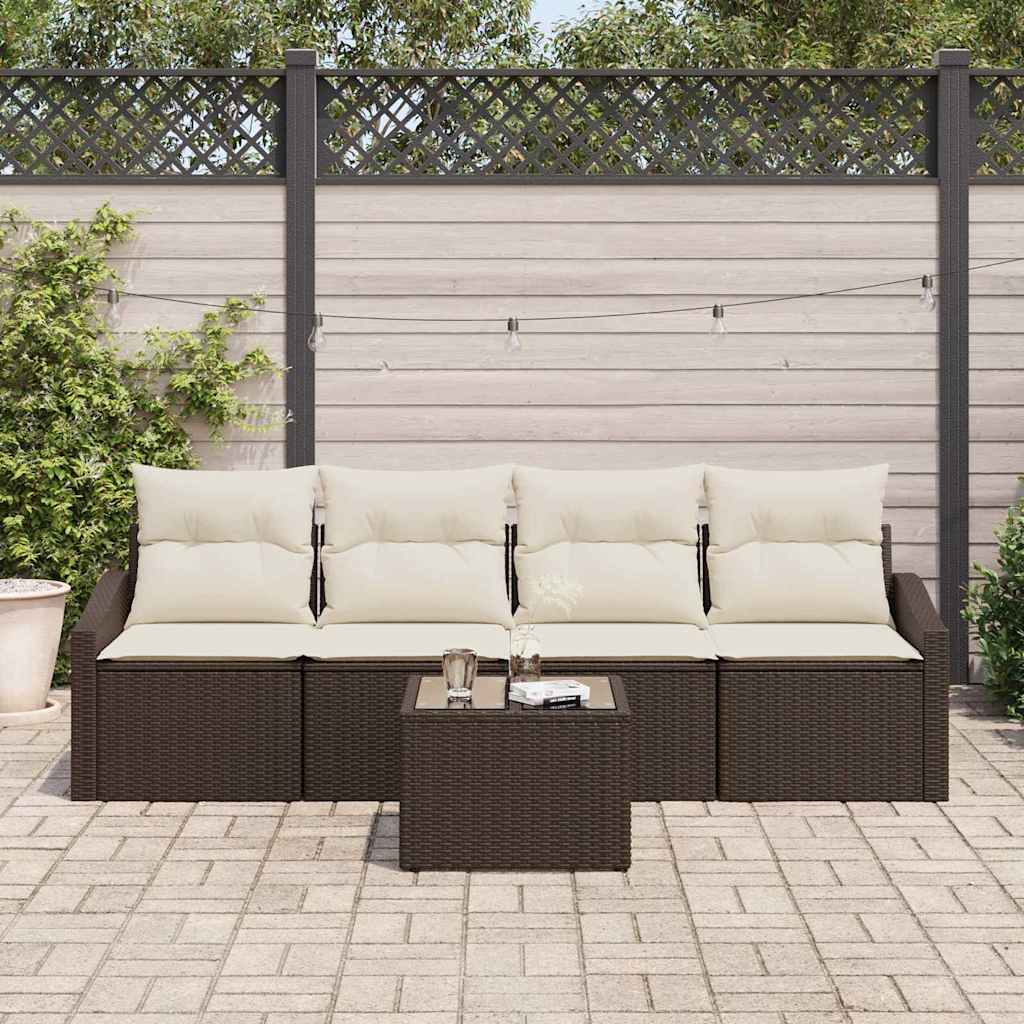 Conjunto de Sofá de Jardim 5 pcs Marrom e Creme 55 x 55 x 37 cm
