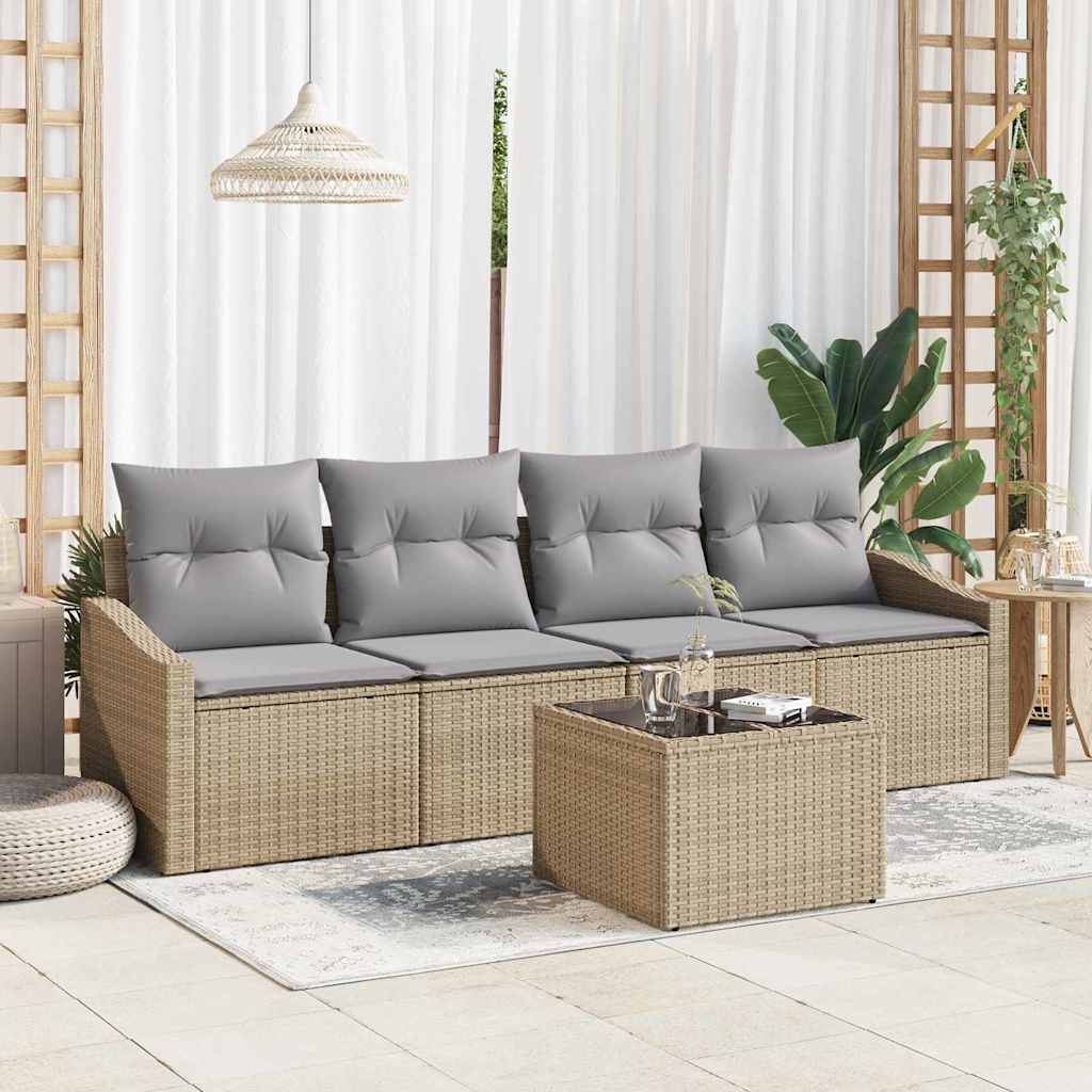Conjunto de Sofá de Jardim 5 pcs Bege e Cinza 55 x 55 x 37 cm