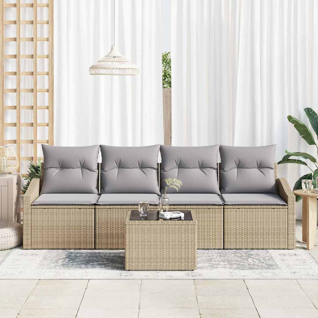 Conjunto de Sofá de Jardim 5 pcs Bege e Cinza 55 x 55 x 37 cm