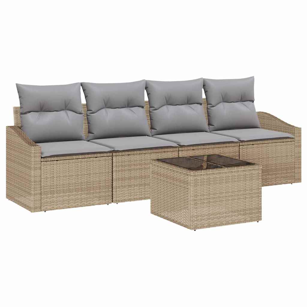 Conjunto de Sofá de Jardim 5 pcs Bege e Cinza 55 x 55 x 37 cm
