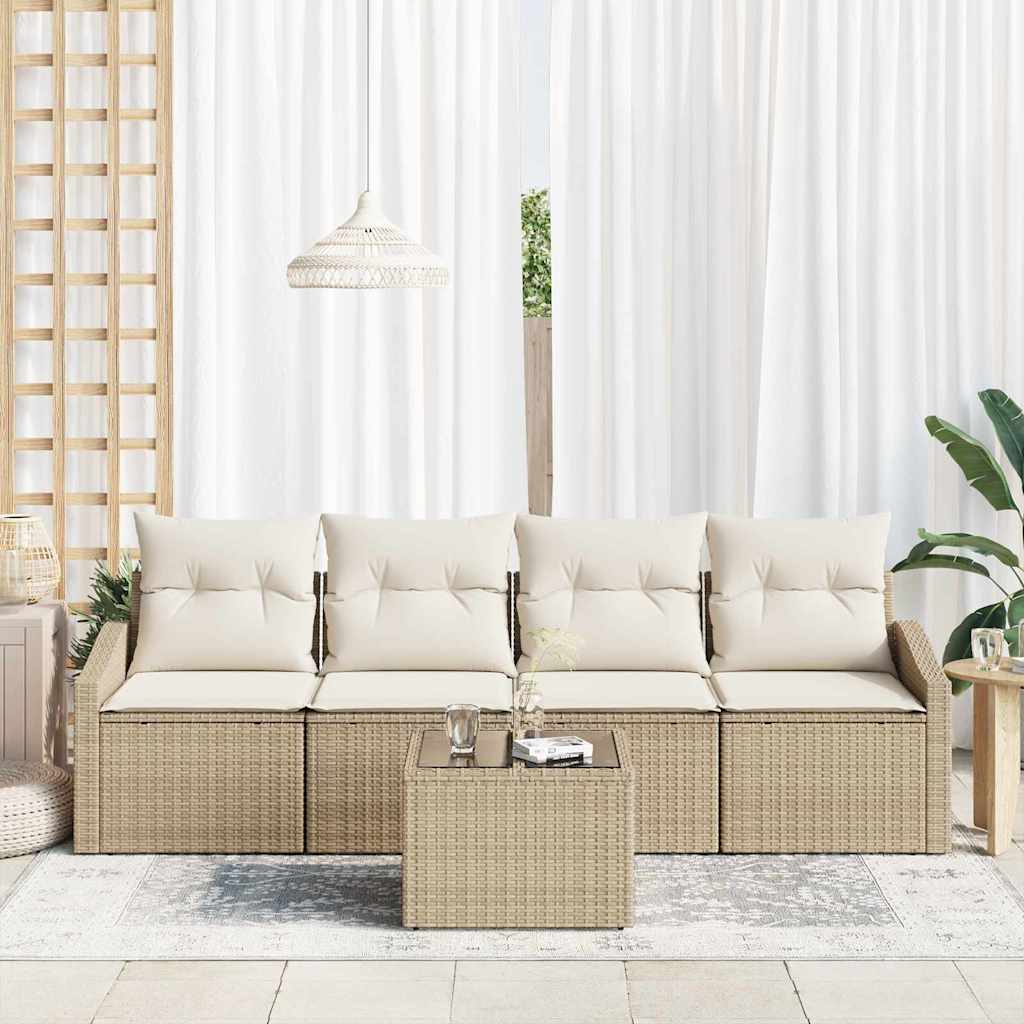 Conjunto de Sofá de Jardim 5 pcs Bege e Creme 55 x 55 x 37 cm