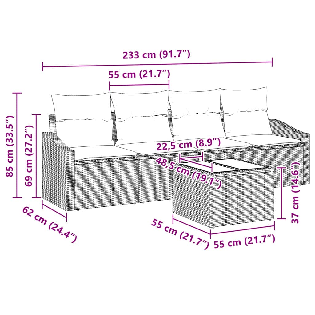 Conjunto de Sofá de Jardim 5 pcs Cinza Claro e Cinza Escuro
