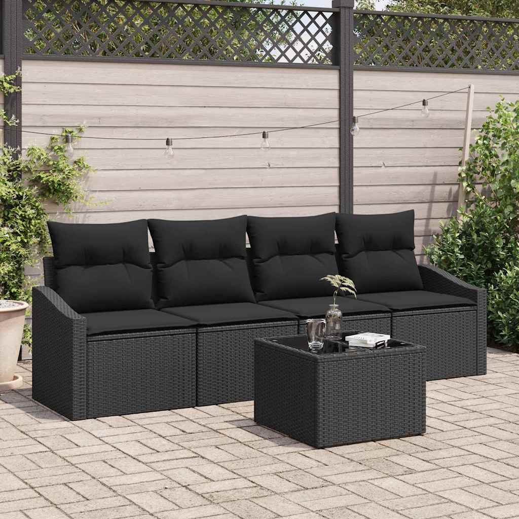 Conjunto de Sofá de Jardim Manual 5 pcs Preto 55 x 55 x 37 cm