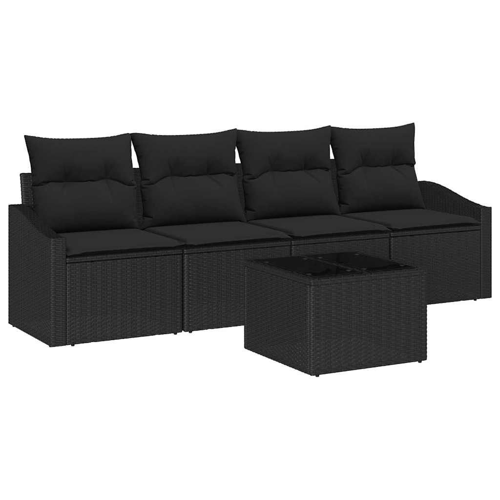 Conjunto de Sofá de Jardim Manual 5 pcs Preto 55 x 55 x 37 cm