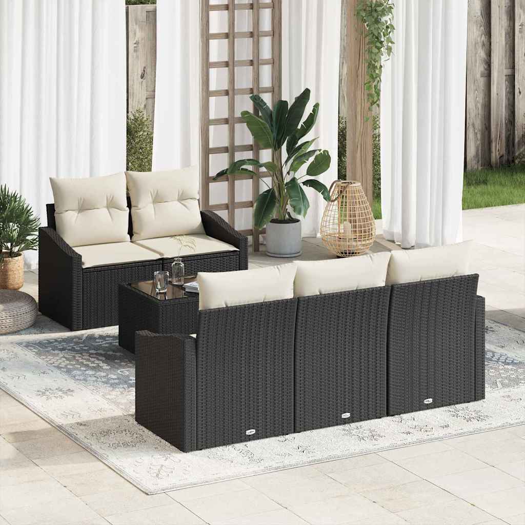 Conjunto de Sofá de Jardim 6 pcs Preto e Creme 55 x 55 x 37 cm