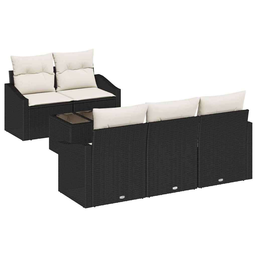 Conjunto de Sofá de Jardim 6 pcs Preto e Creme 55 x 55 x 37 cm