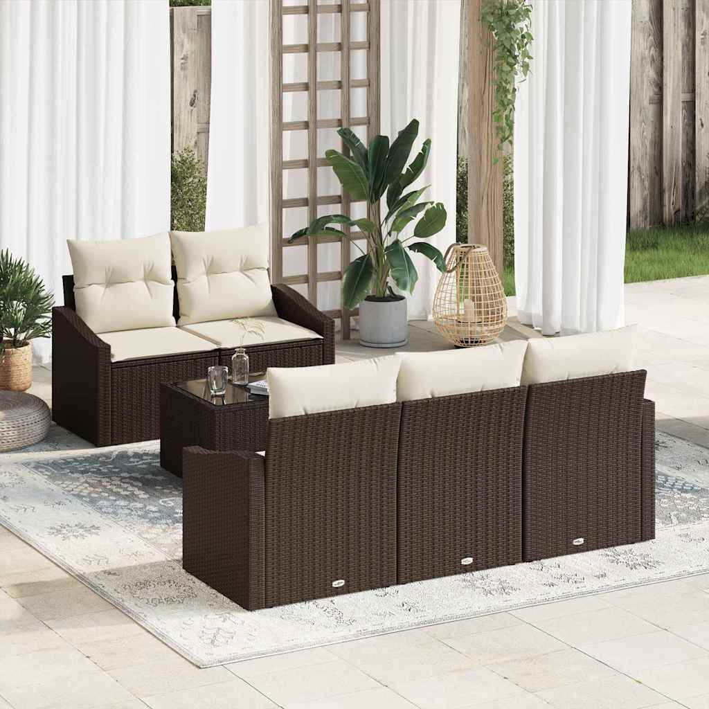 Conjunto de Sofá de Jardim 6 pcs Marrom e Creme 55 x 55 x 37 cm