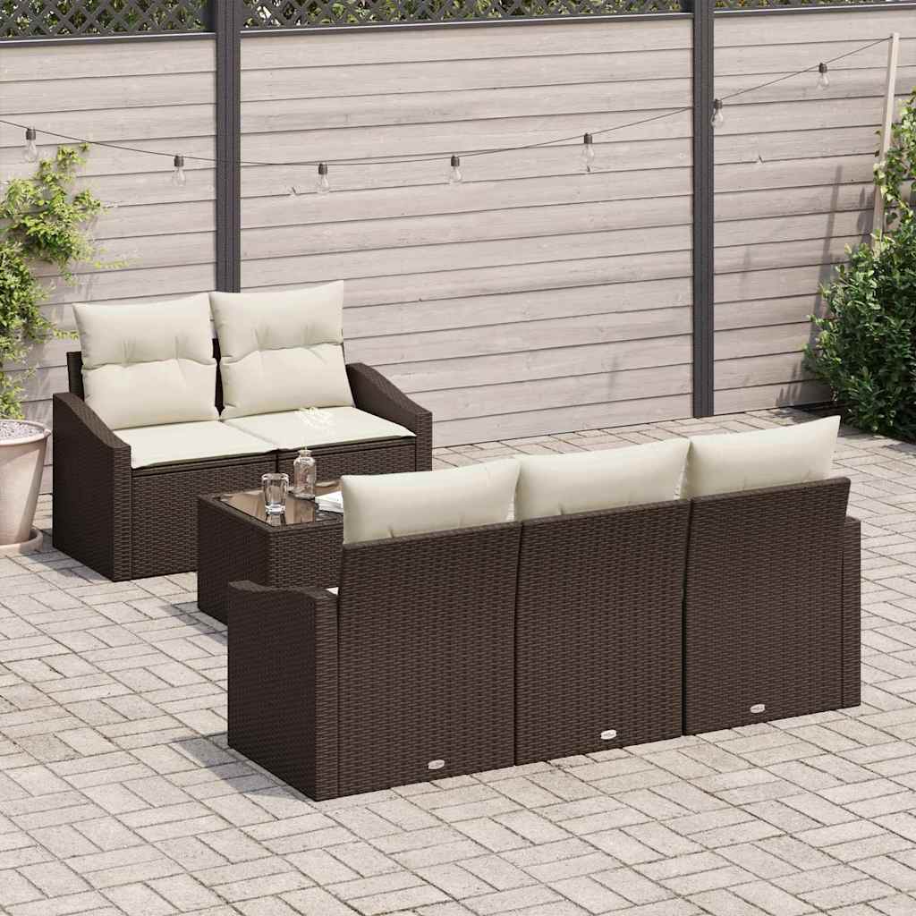 Conjunto de Sofá de Jardim 6 pcs Marrom e Creme 55 x 55 x 37 cm
