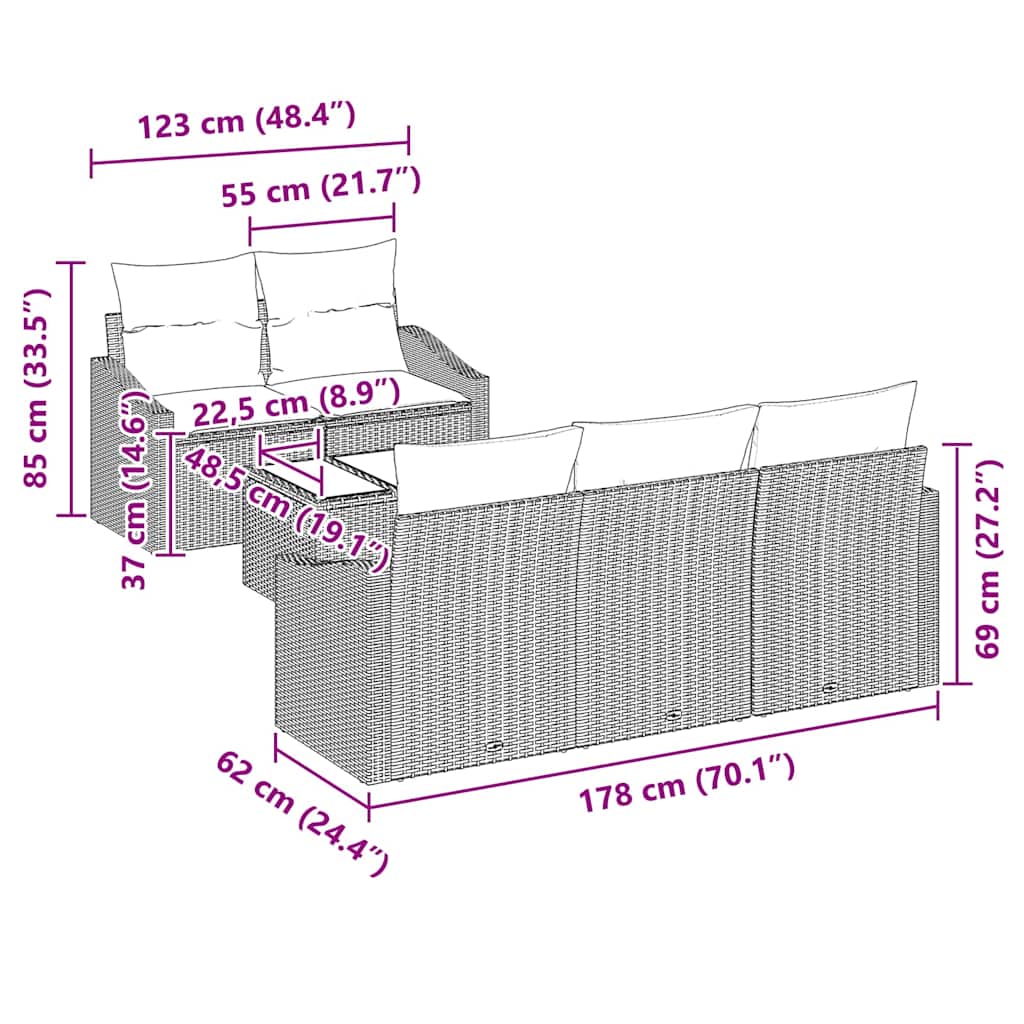 Conjunto de Sofá de Jardim 6 pcs Cinza Claro e Cinza Escuro