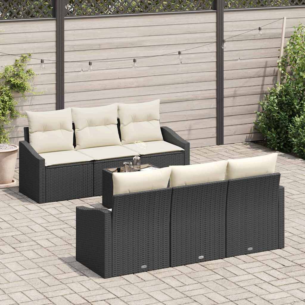 Conjunto de Sofá de Jardim 7 pcs Preto e Creme 55 x 55 x 37 cm