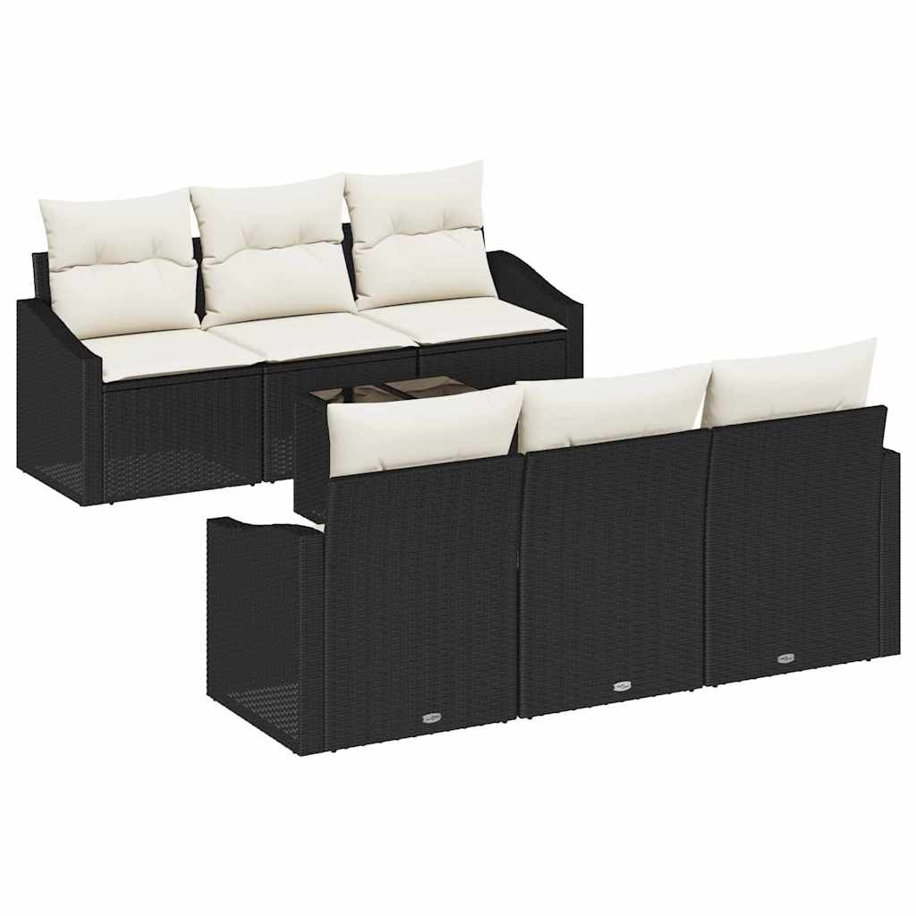 Conjunto de Sofá de Jardim 7 pcs Preto e Creme 55 x 55 x 37 cm