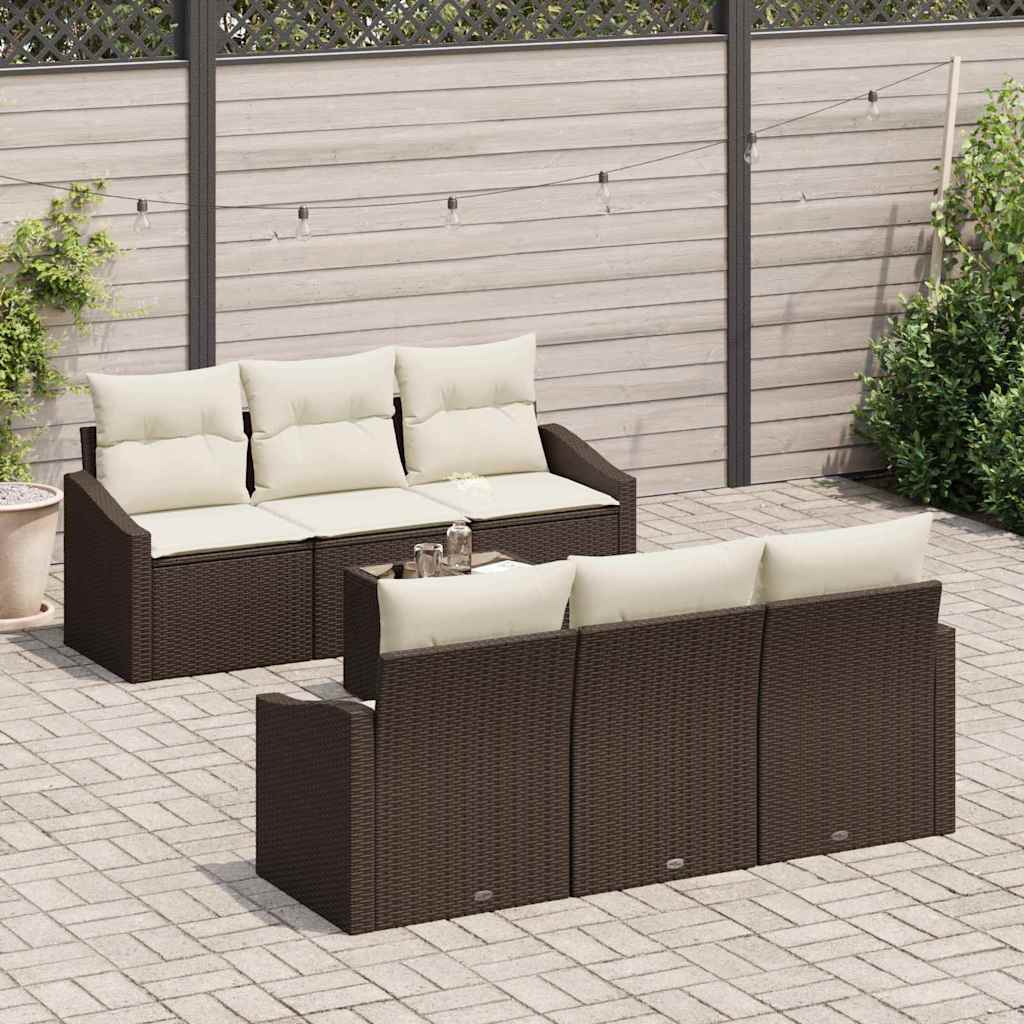 Conjunto de Sofá de Jardim 7 pcs Marrom e Creme 55 x 55 x 37 cm