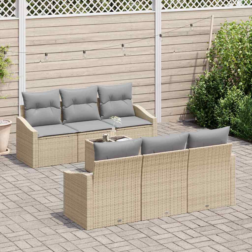 Conjunto de Sofá de Jardim 7 pcs Bege e Cinza 55 x 55 x 37 cm