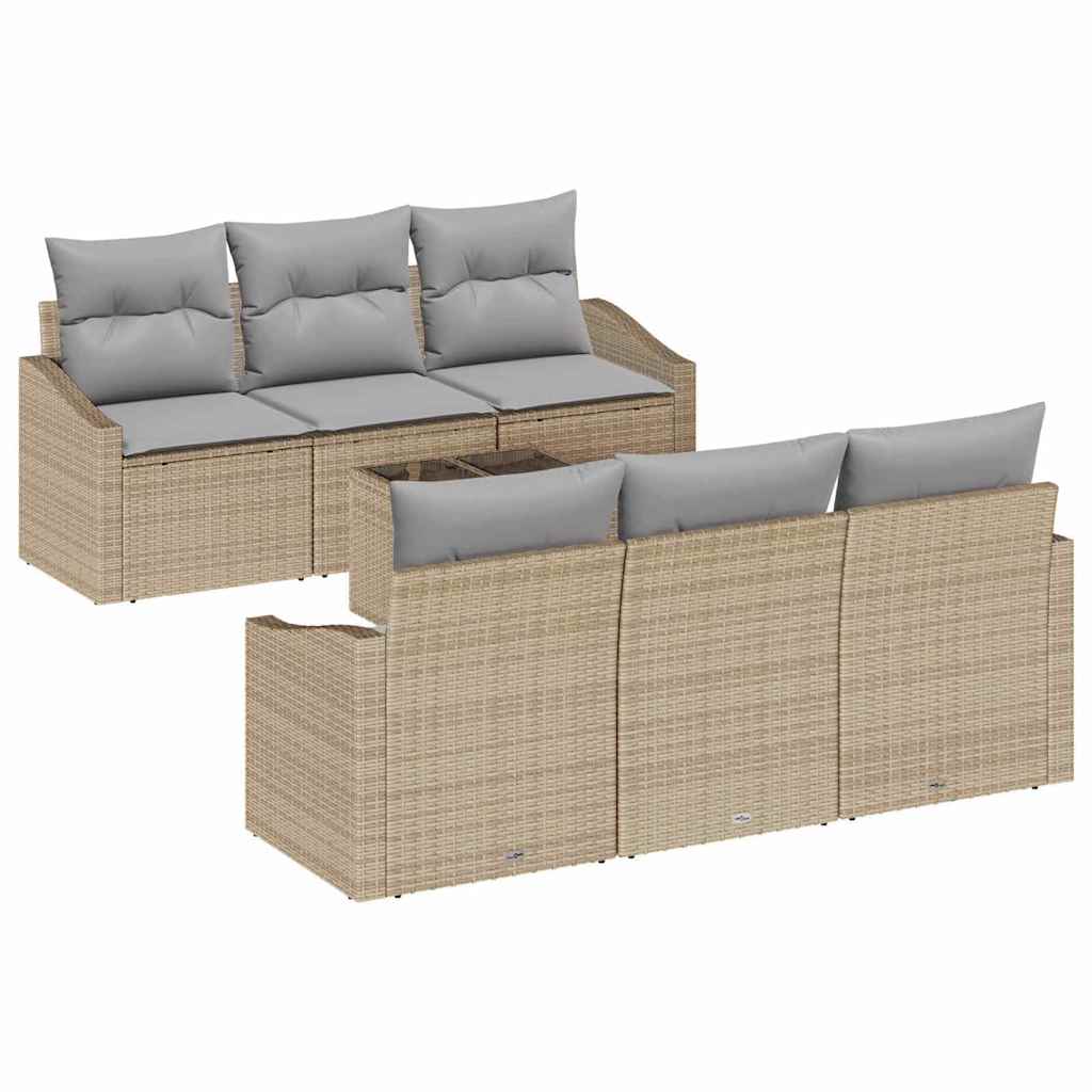 Conjunto de Sofá de Jardim 7 pcs Bege e Cinza 55 x 55 x 37 cm