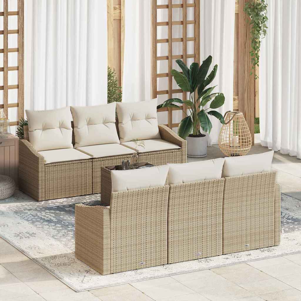 Conjunto de Sofá de Jardim 7 pcs Bege e Creme 55 x 55 x 37 cm