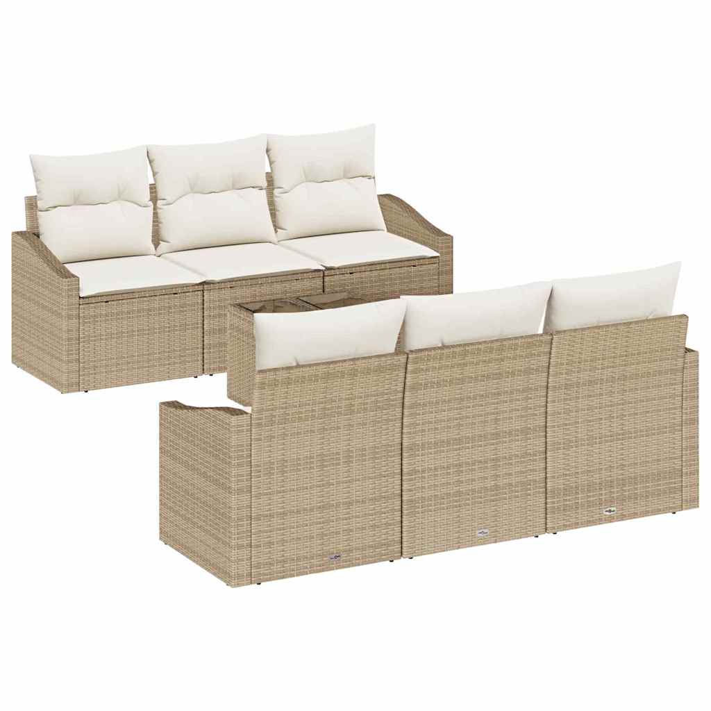 Conjunto de Sofá de Jardim 7 pcs Bege e Creme 55 x 55 x 37 cm