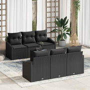 Conjunto de Sofá de Jardim Manual 7 pcs Preto 55 x 55 x 37 cm