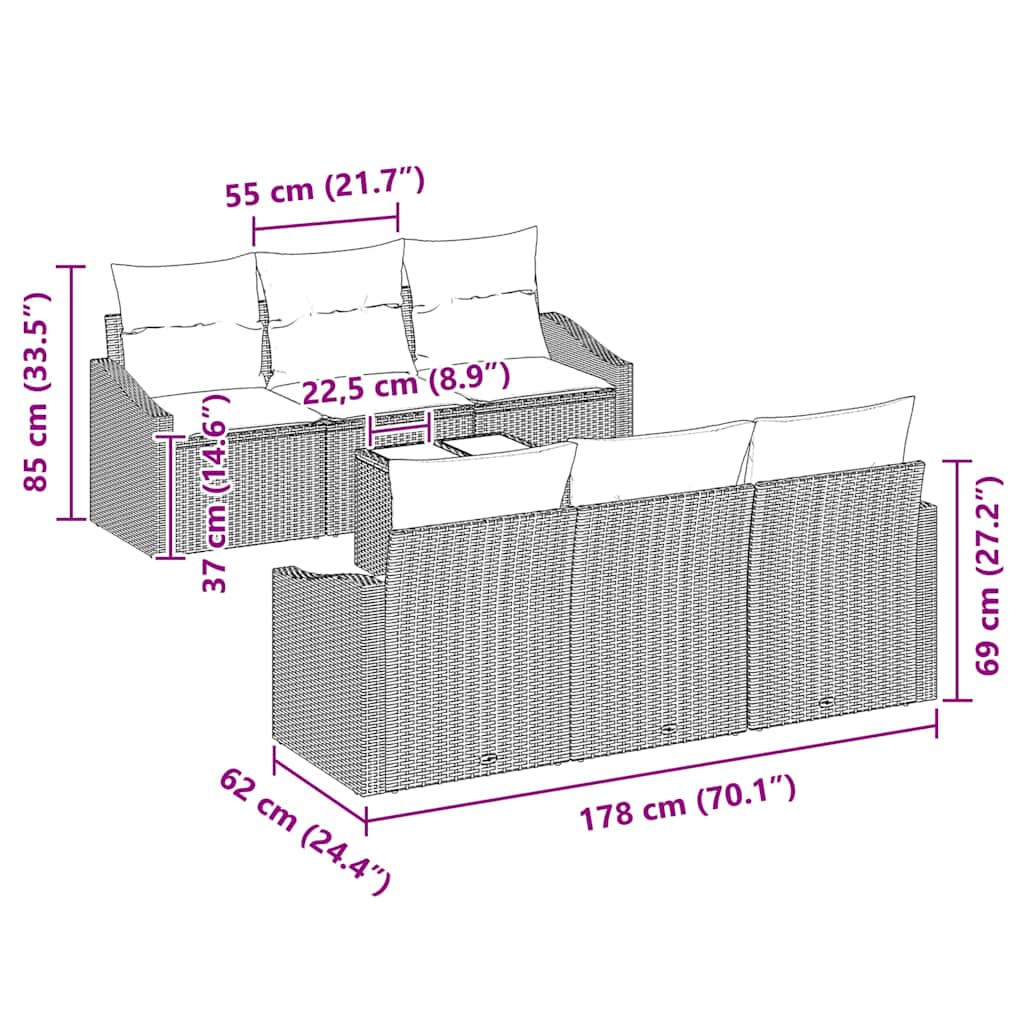 Conjunto de Sofá de Jardim Manual 7 pcs Preto 55 x 55 x 37 cm