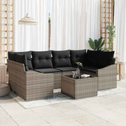 Conjunto de Sofá de Jardim 7 pcs Cinzeto Rattan e Aço e Vidro