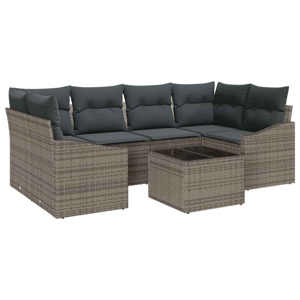 Conjunto de Sofá de Jardim 7 pcs Cinzeto Rattan e Aço e Vidro