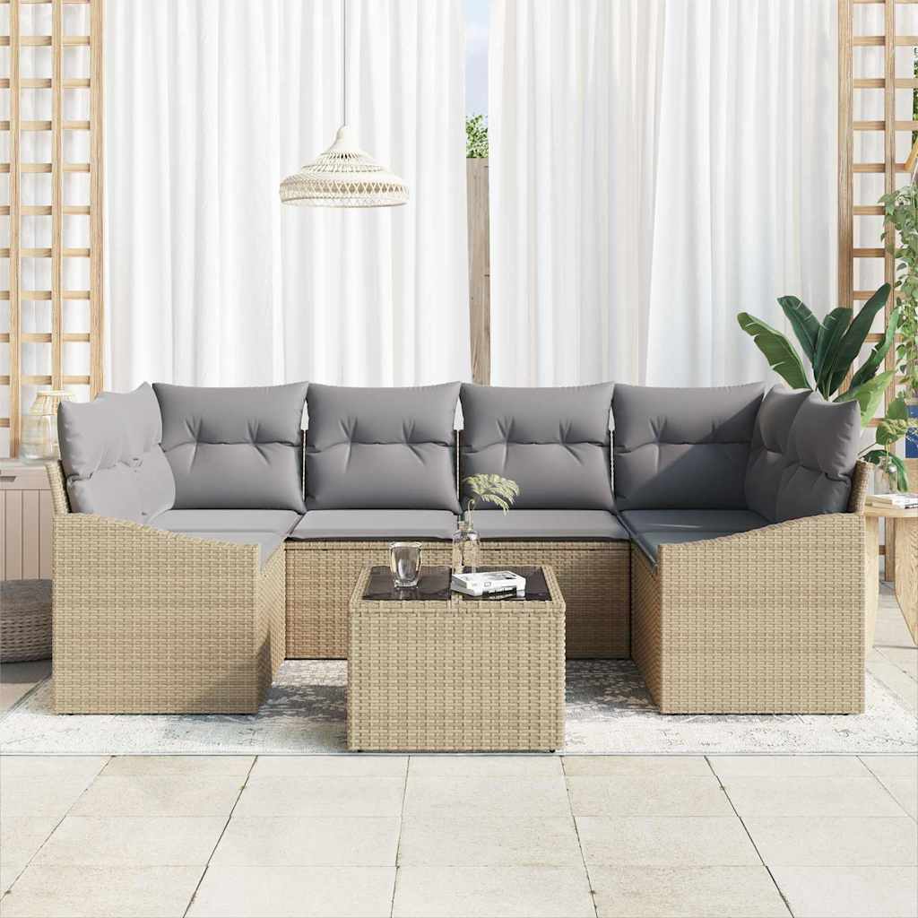 Conjunto de Sofá de Jardim com almofada 7 pcs Bege e Cinza