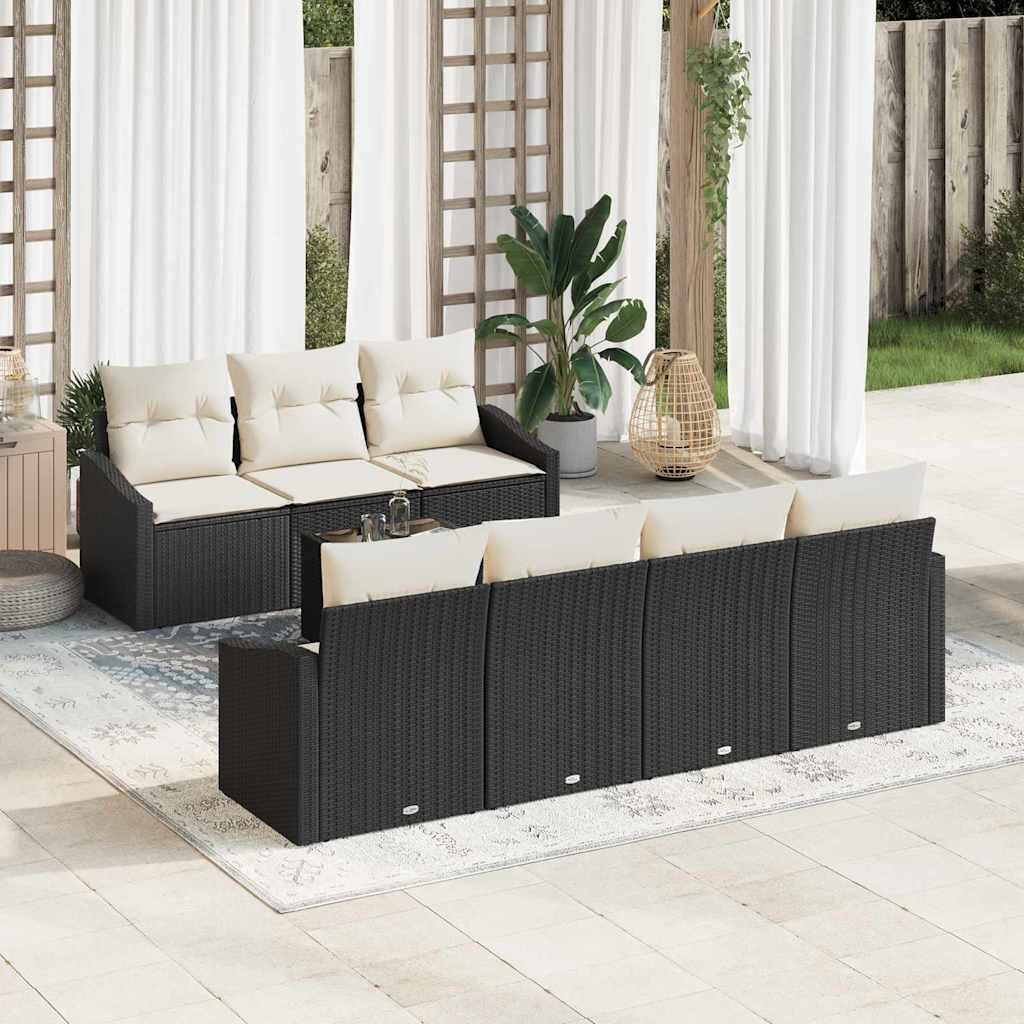 Conjunto de Sofá de Jardim 8 pcs Preto e Creme 55 x 55 x 37 cm