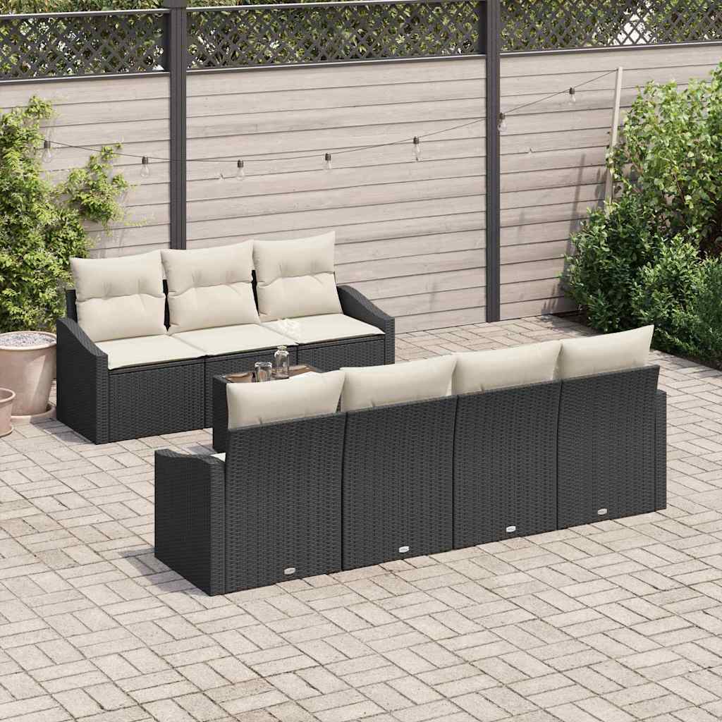 Conjunto de Sofá de Jardim 8 pcs Preto e Creme 55 x 55 x 37 cm