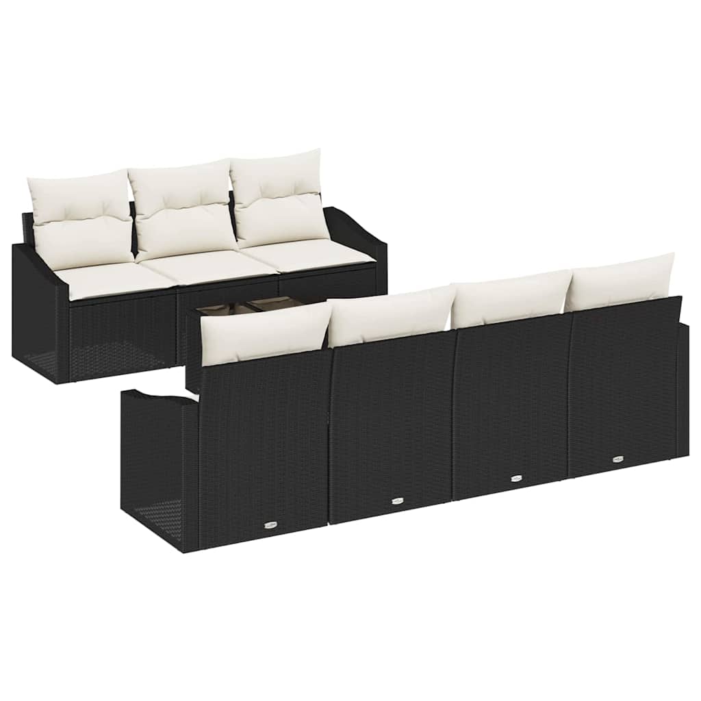 Conjunto de Sofá de Jardim 8 pcs Preto e Creme 55 x 55 x 37 cm