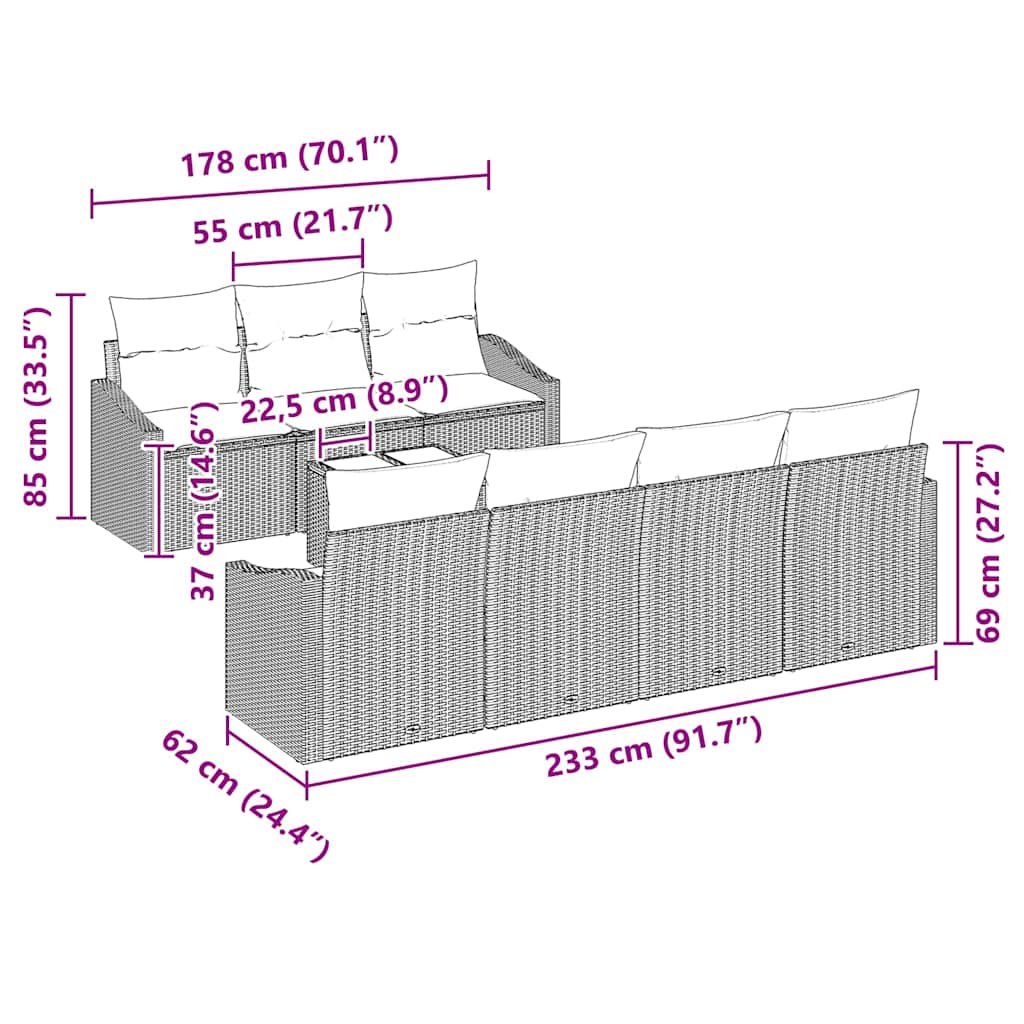 Conjunto de Sofá de Jardim 8 pcs Preto e Creme 55 x 55 x 37 cm