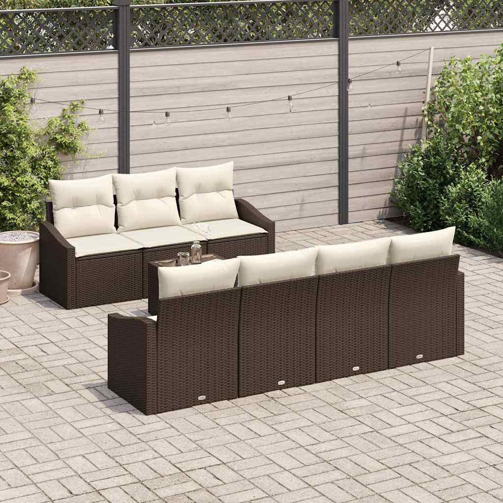 Conjunto de Sofá de Jardim 8 pcs Marrom e Creme 55 x 55 x 37 cm