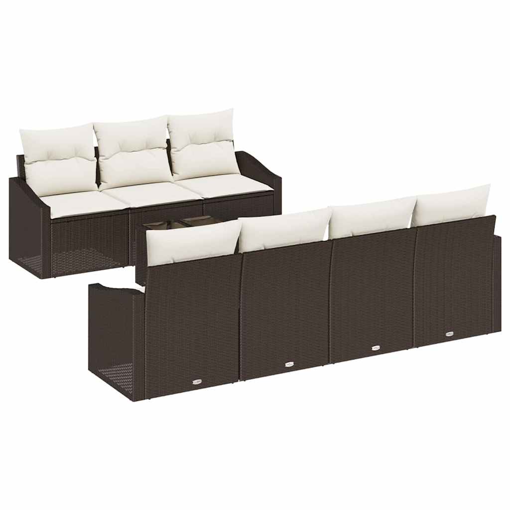 Conjunto de Sofá de Jardim 8 pcs Marrom e Creme 55 x 55 x 37 cm